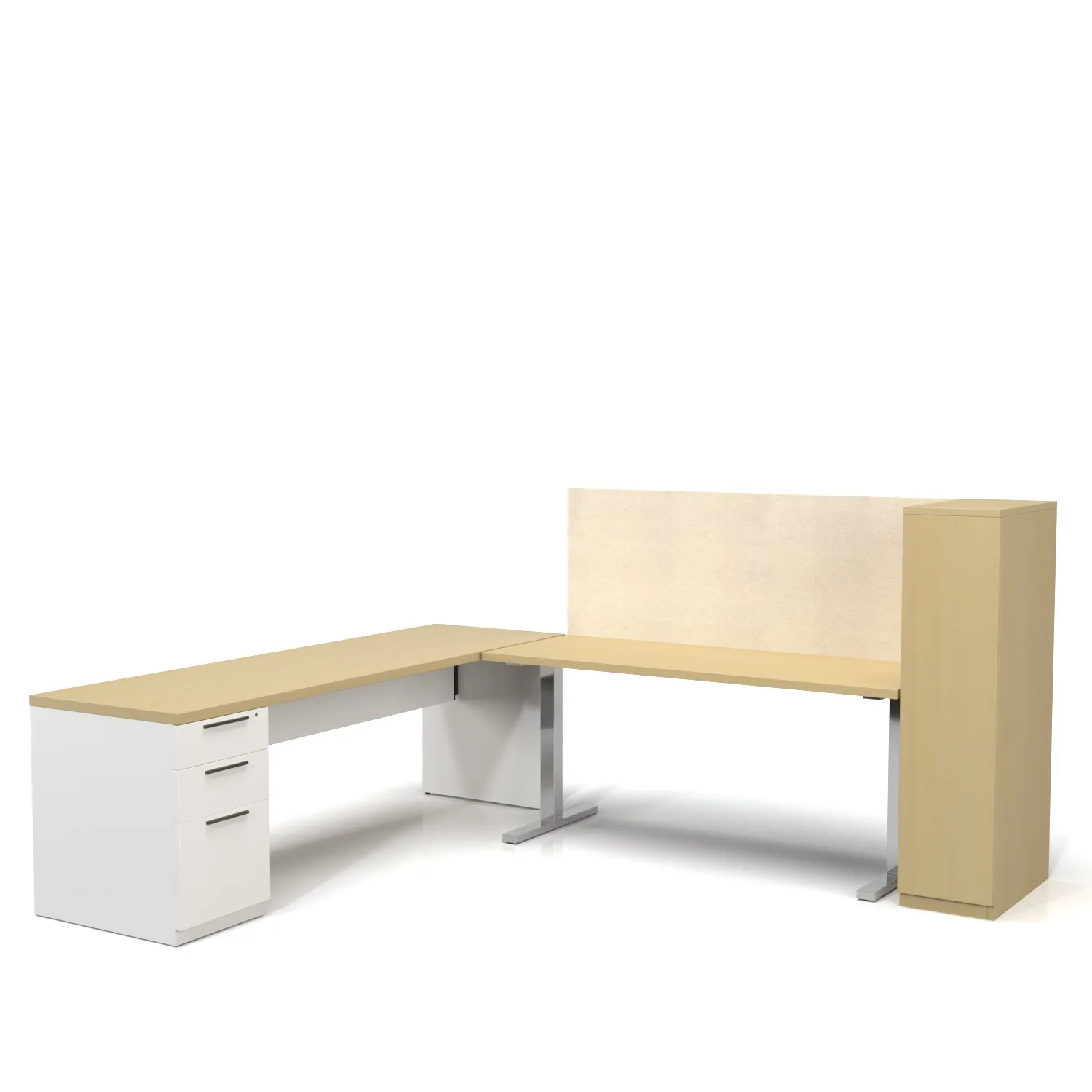 L Shape Adjustable Office Desk And Table PBR 3D Model_01